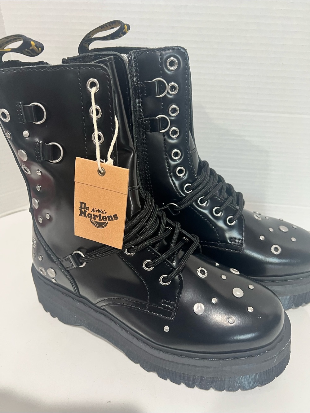 Dr. Martens Black Studded Platform Combat Boots Women's Size 8
